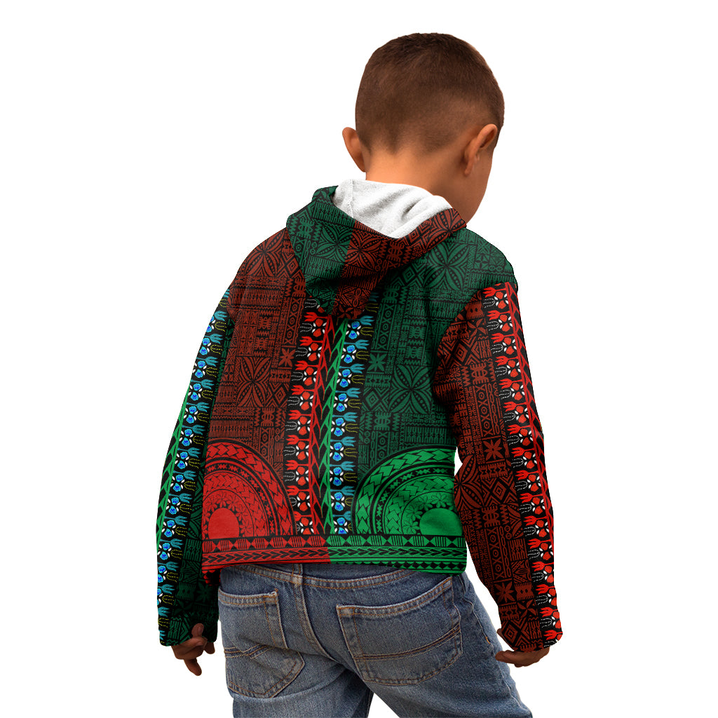 African Dashiki Kid Hoodie With Tapa Pattern - Half Green and Red - Wonder Print Shop