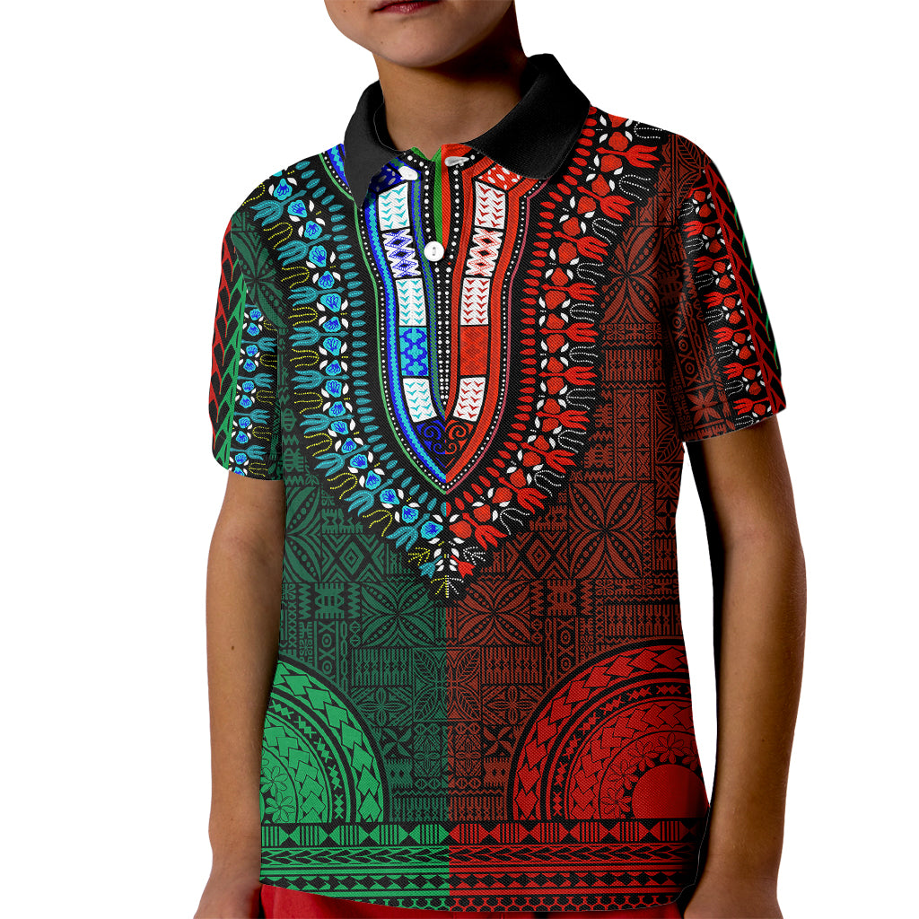 African Dashiki Kid Polo Shirt With Tapa Pattern - Half Green and Red - Wonder Print Shop