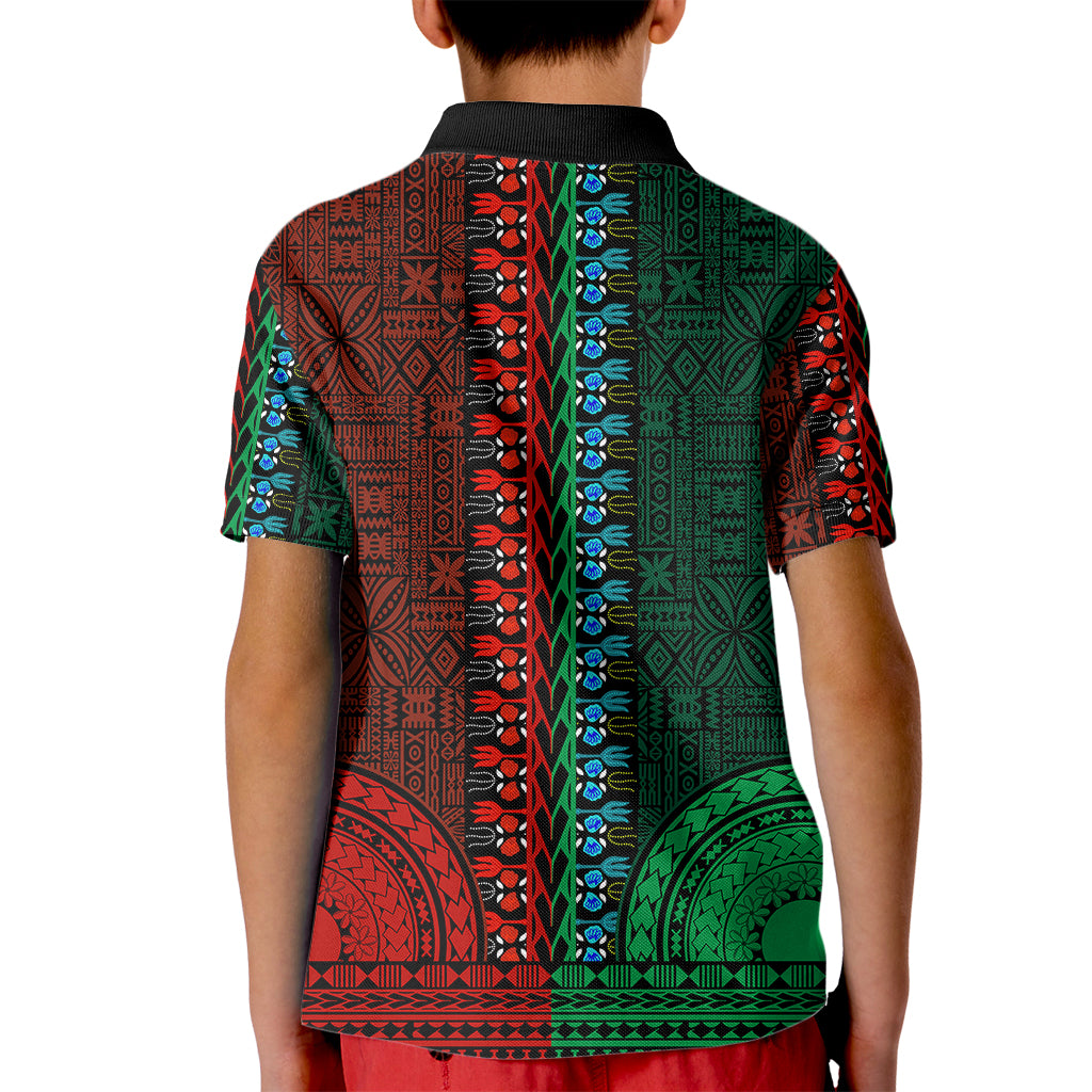 African Dashiki Kid Polo Shirt With Tapa Pattern - Half Green and Red - Wonder Print Shop