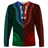 African Dashiki Long Sleeve Shirt With Tapa Pattern - Half Green and Red - Wonder Print Shop