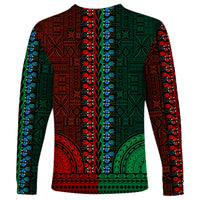 African Dashiki Long Sleeve Shirt With Tapa Pattern - Half Green and Red - Wonder Print Shop