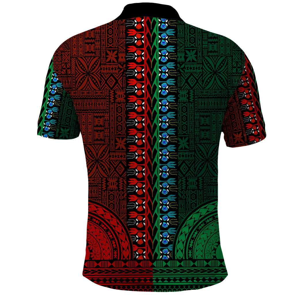 African Dashiki Polo Shirt With Tapa Pattern - Half Green and Red - Wonder Print Shop