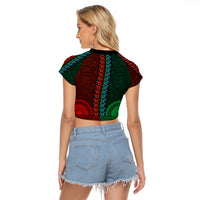 African Dashiki Raglan Cropped T Shirt With Tapa Pattern - Half Green and Red - Wonder Print Shop