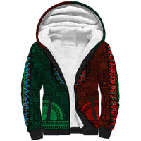 African Dashiki Sherpa Hoodie With Tapa Pattern - Half Green and Red - Wonder Print Shop