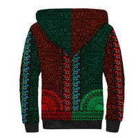African Dashiki Sherpa Hoodie With Tapa Pattern - Half Green and Red - Wonder Print Shop