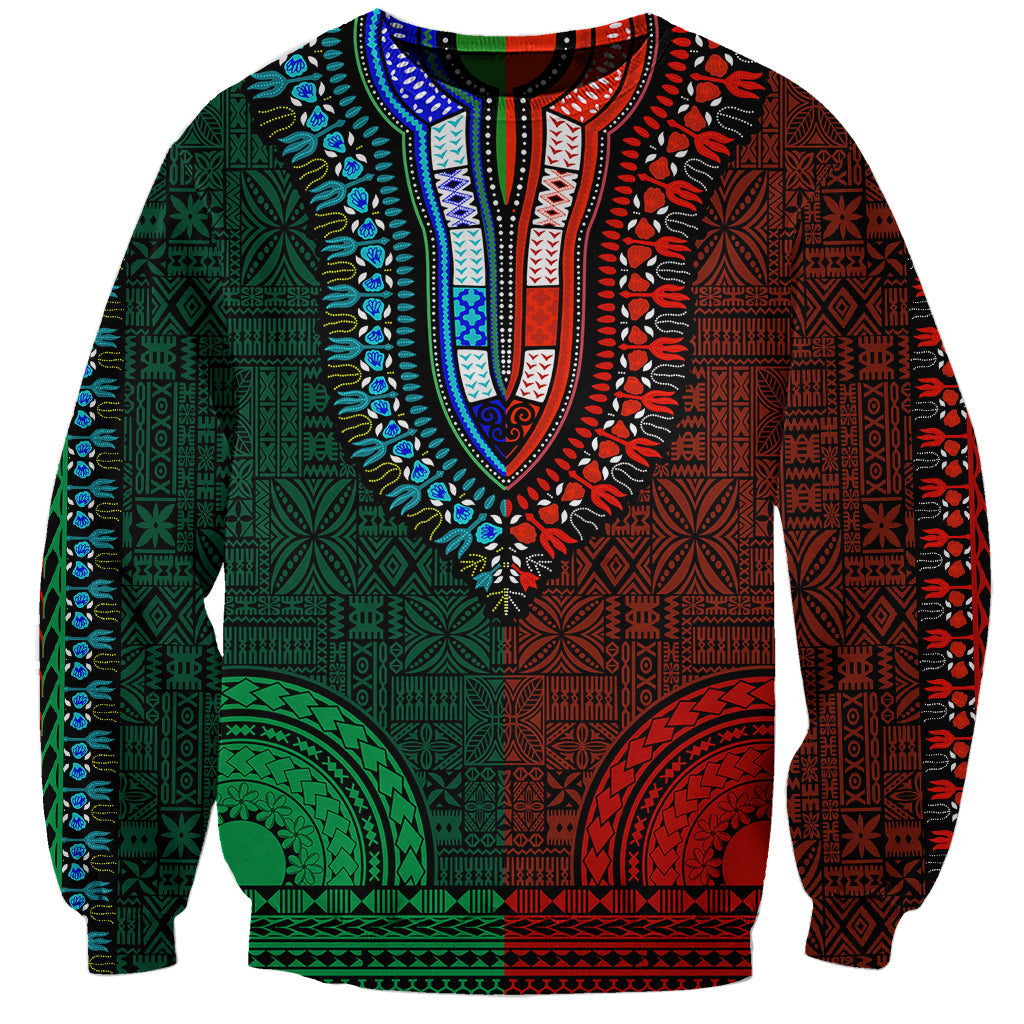 African Dashiki Sweatshirt With Tapa Pattern - Half Green and Red - Wonder Print Shop