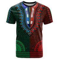 African Dashiki T Shirt With Tapa Pattern - Half Green and Red - Wonder Print Shop