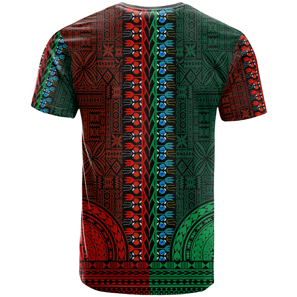 African Dashiki T Shirt With Tapa Pattern - Half Green and Red - Wonder Print Shop