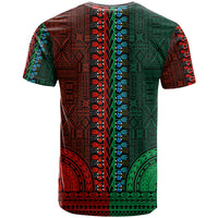 African Dashiki T Shirt With Tapa Pattern - Half Green and Red - Wonder Print Shop