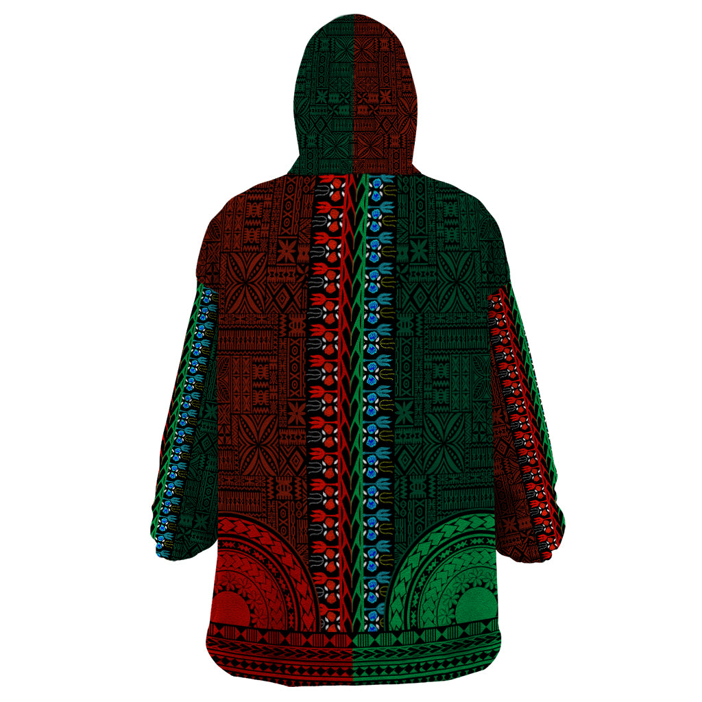 African Dashiki Wearable Blanket Hoodie With Tapa Pattern - Half Green and Red - Wonder Print Shop