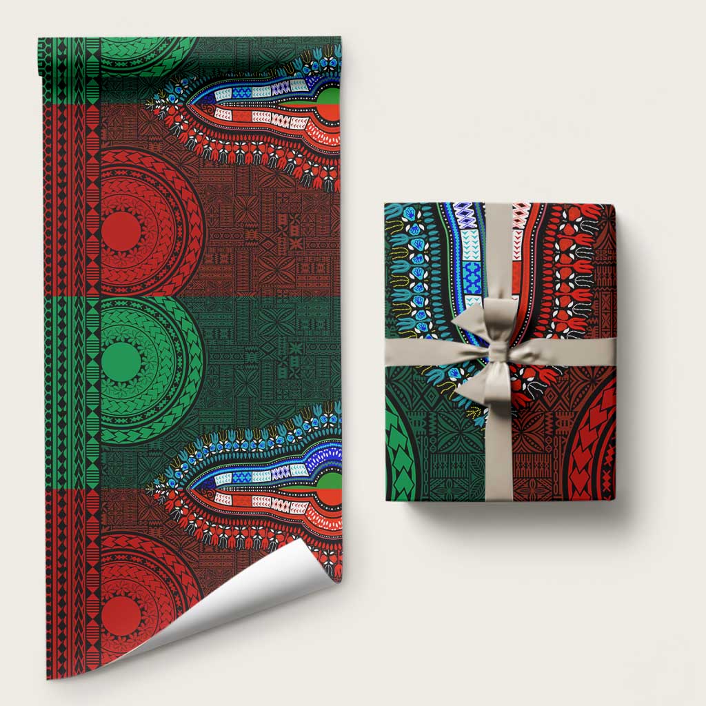 Green-red Dashiki and Tapa Pattern Wrapping Paper Africa and Polynesia Together Culture - Wonder Print Shop
