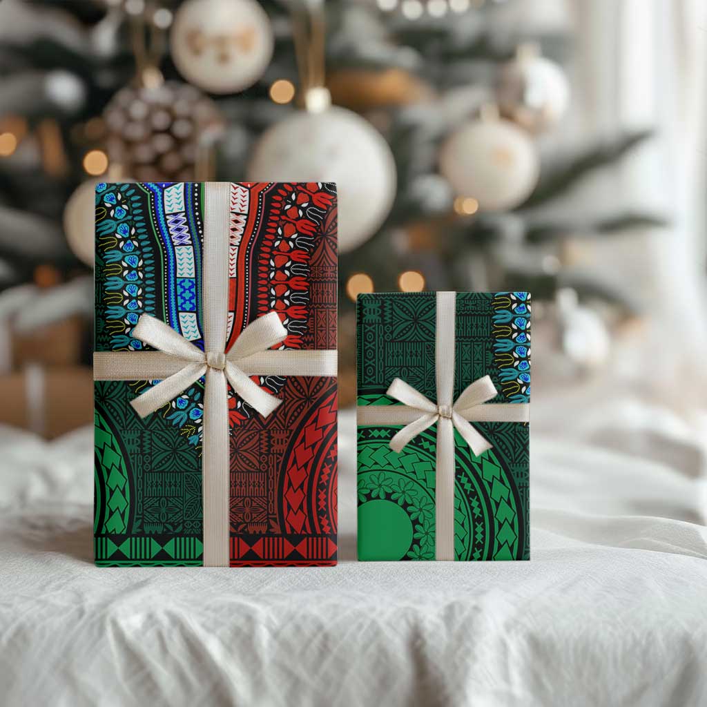 Green-red Dashiki and Tapa Pattern Wrapping Paper Africa and Polynesia Together Culture - Wonder Print Shop