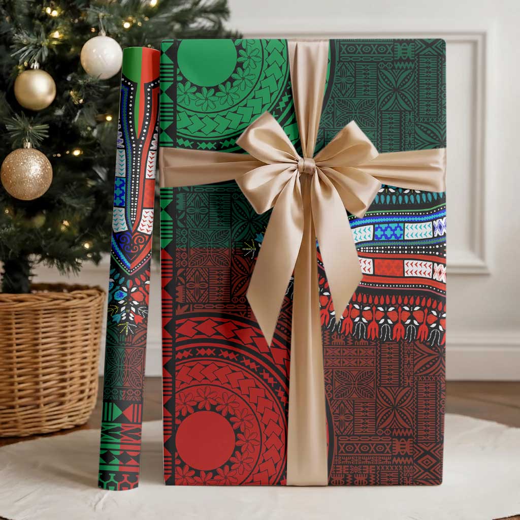 Green-red Dashiki and Tapa Pattern Wrapping Paper Africa and Polynesia Together Culture - Wonder Print Shop