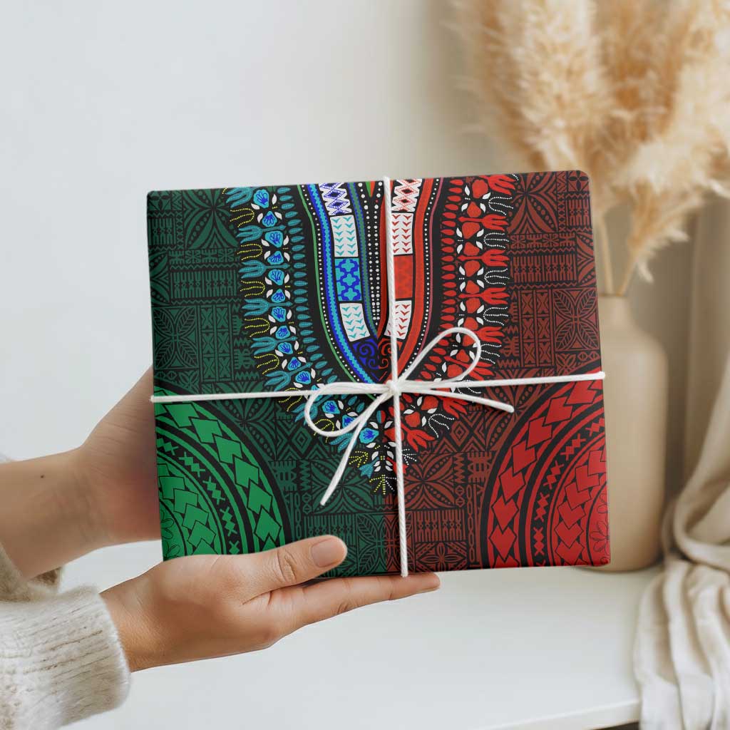 Green-red Dashiki and Tapa Pattern Wrapping Paper Africa and Polynesia Together Culture - Wonder Print Shop