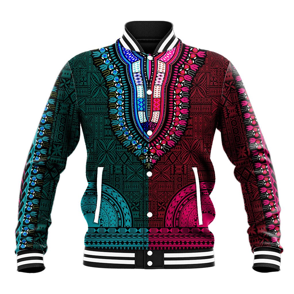 African Dashiki Baseball Jacket With Tapa Pattern - Half Teal and Pink LT9 - Wonder Print Shop