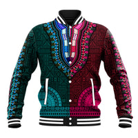 African Dashiki Baseball Jacket With Tapa Pattern - Half Teal and Pink LT9 - Wonder Print Shop