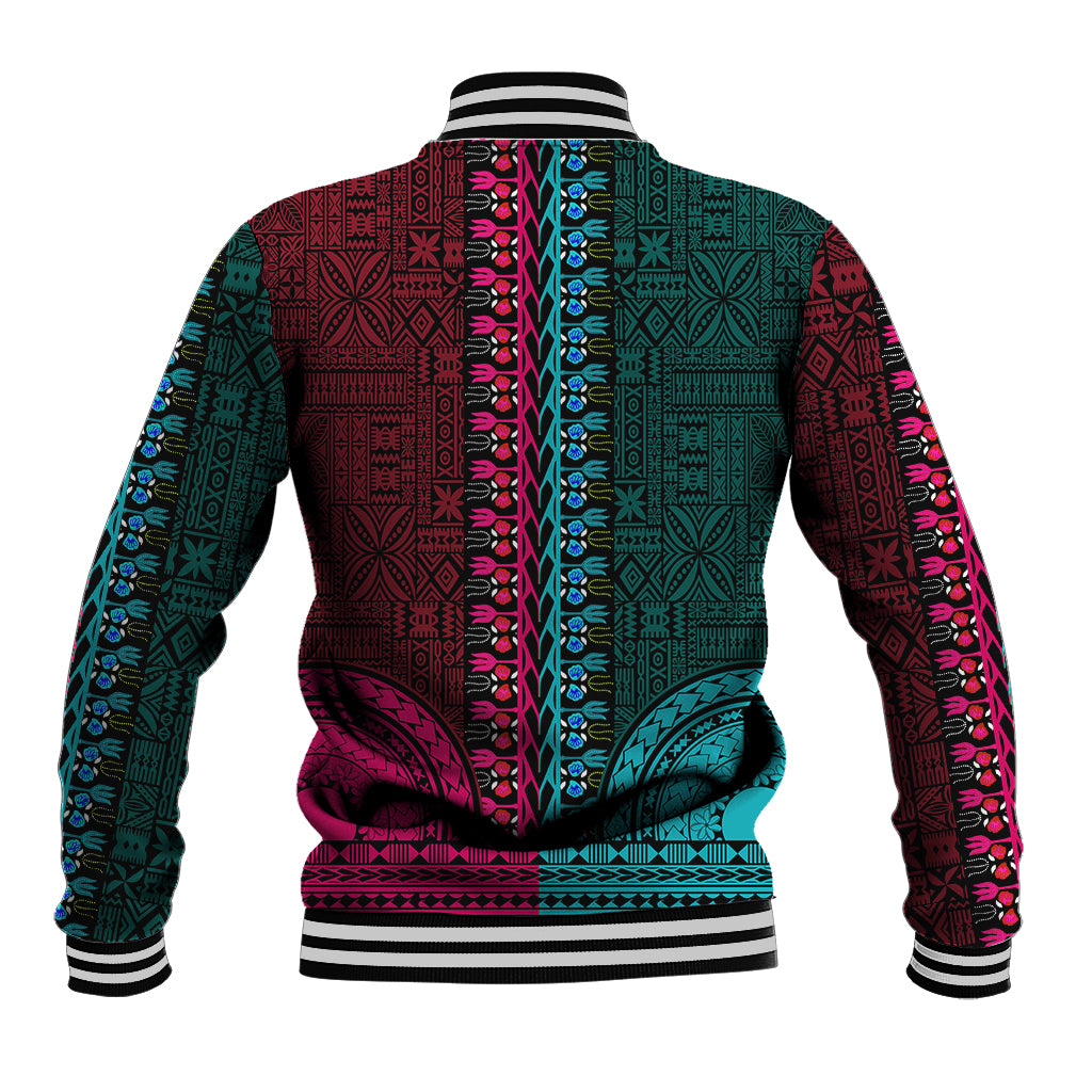 African Dashiki Baseball Jacket With Tapa Pattern - Half Teal and Pink LT9 - Wonder Print Shop