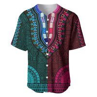 African Dashiki Baseball Jersey With Tapa Pattern - Half Teal and Pink LT9 - Wonder Print Shop