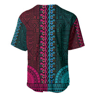 African Dashiki Baseball Jersey With Tapa Pattern - Half Teal and Pink LT9 - Wonder Print Shop