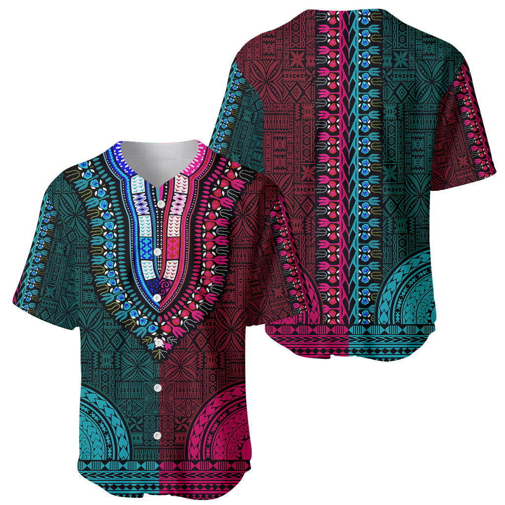 African Dashiki Baseball Jersey With Tapa Pattern - Half Teal and Pink LT9 - Wonder Print Shop