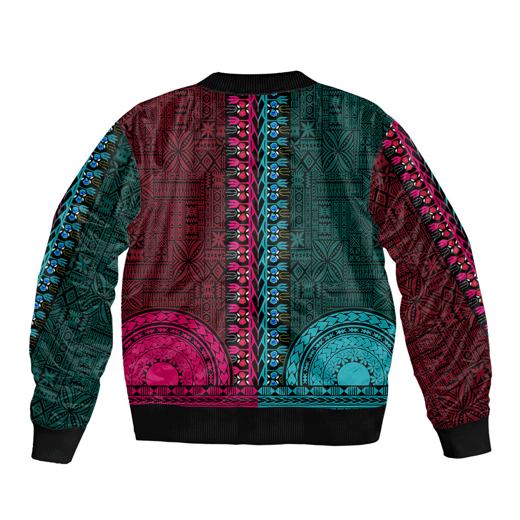 African Dashiki Bomber Jacket With Tapa Pattern - Half Teal and Pink LT9 - Wonder Print Shop