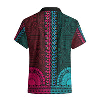 African Dashiki Hawaiian Shirt With Tapa Pattern - Half Teal and Pink - Wonder Print Shop