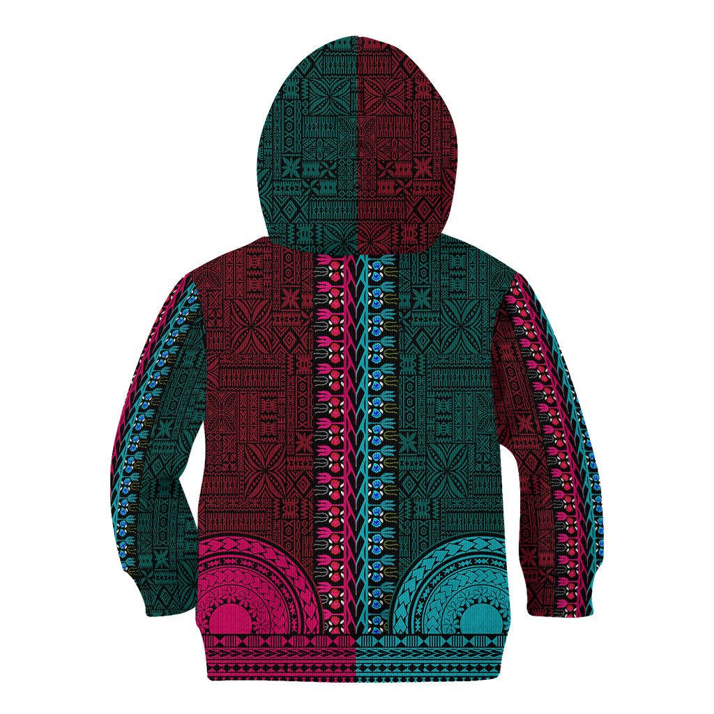 African Dashiki Kid Hoodie With Tapa Pattern - Half Teal and Pink - Wonder Print Shop