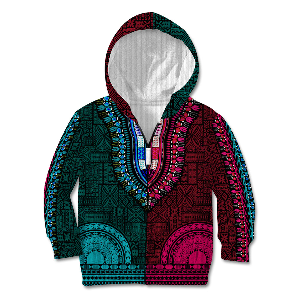 African Dashiki Kid Hoodie With Tapa Pattern - Half Teal and Pink - Wonder Print Shop