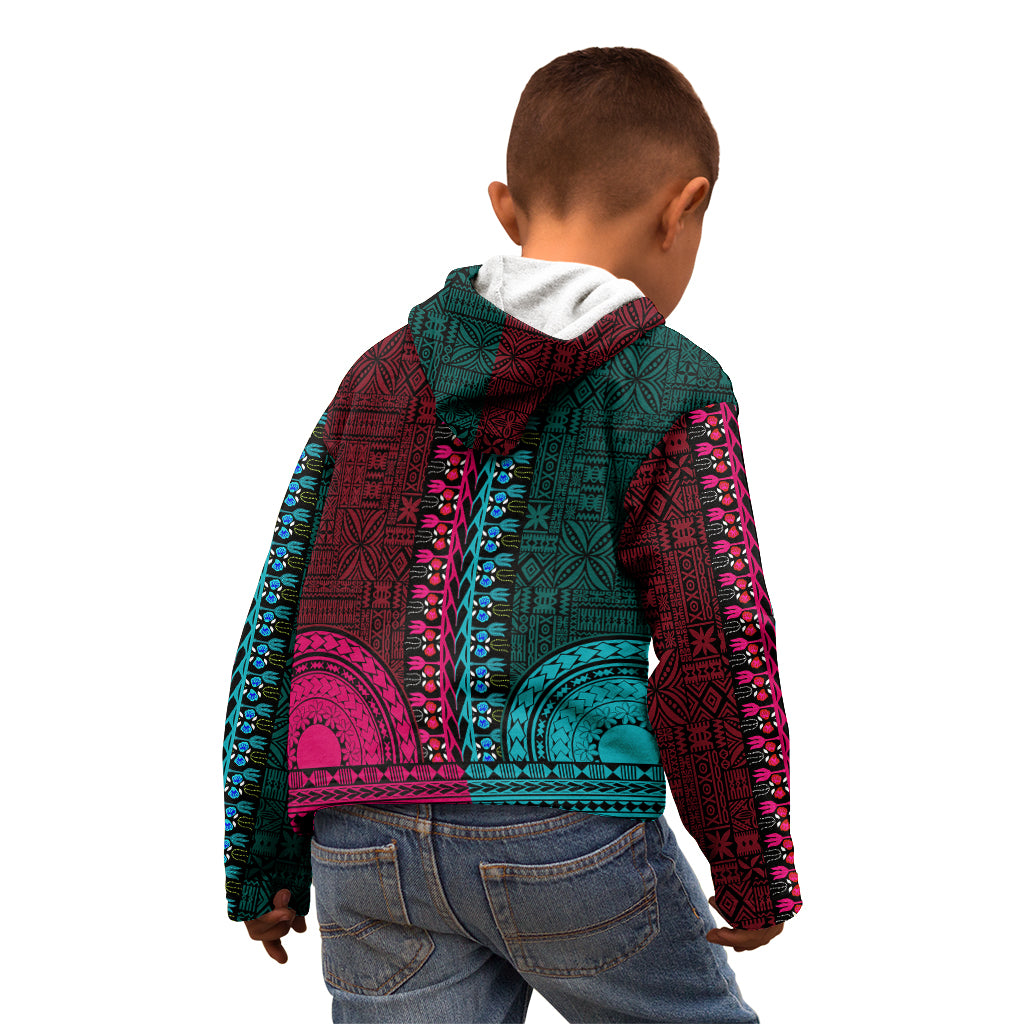 African Dashiki Kid Hoodie With Tapa Pattern - Half Teal and Pink - Wonder Print Shop