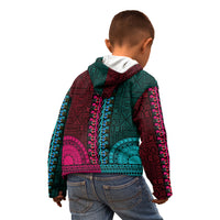 African Dashiki Kid Hoodie With Tapa Pattern - Half Teal and Pink - Wonder Print Shop