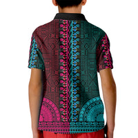 African Dashiki Kid Polo Shirt With Tapa Pattern - Half Teal and Pink - Wonder Print Shop