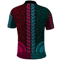 African Dashiki Polo Shirt With Tapa Pattern - Half Teal and Pink - Wonder Print Shop
