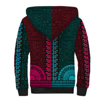 African Dashiki Sherpa Hoodie With Tapa Pattern - Half Teal and Pink - Wonder Print Shop
