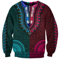 African Dashiki Sweatshirt With Tapa Pattern - Half Teal and Pink - Wonder Print Shop