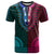 African Dashiki T Shirt With Tapa Pattern - Half Teal and Pink - Wonder Print Shop