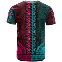 African Dashiki T Shirt With Tapa Pattern - Half Teal and Pink - Wonder Print Shop