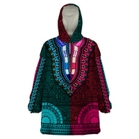 African Dashiki Wearable Blanket Hoodie With Tapa Pattern - Half Teal and Pink - Wonder Print Shop