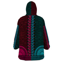 African Dashiki Wearable Blanket Hoodie With Tapa Pattern - Half Teal and Pink - Wonder Print Shop