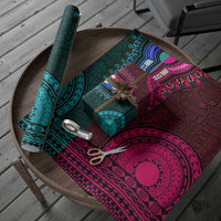 Teal-pink Dashiki and Tapa Pattern Wrapping Paper Africa and Polynesia Together Culture - Wonder Print Shop
