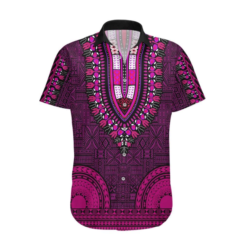 African Dashiki Hawaiian Shirt With Tapa Pattern - Pink - Wonder Print Shop