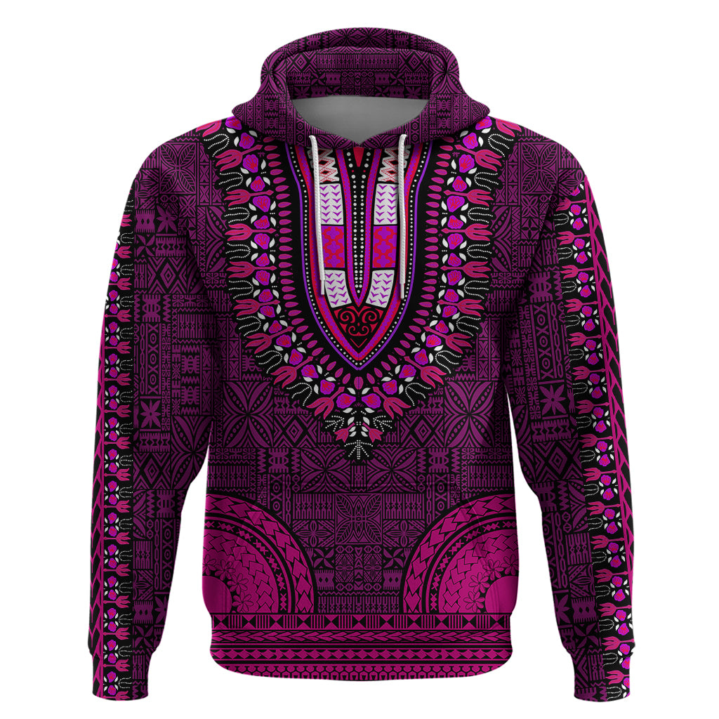 African Dashiki Hoodie With Tapa Pattern - Pink - Wonder Print Shop