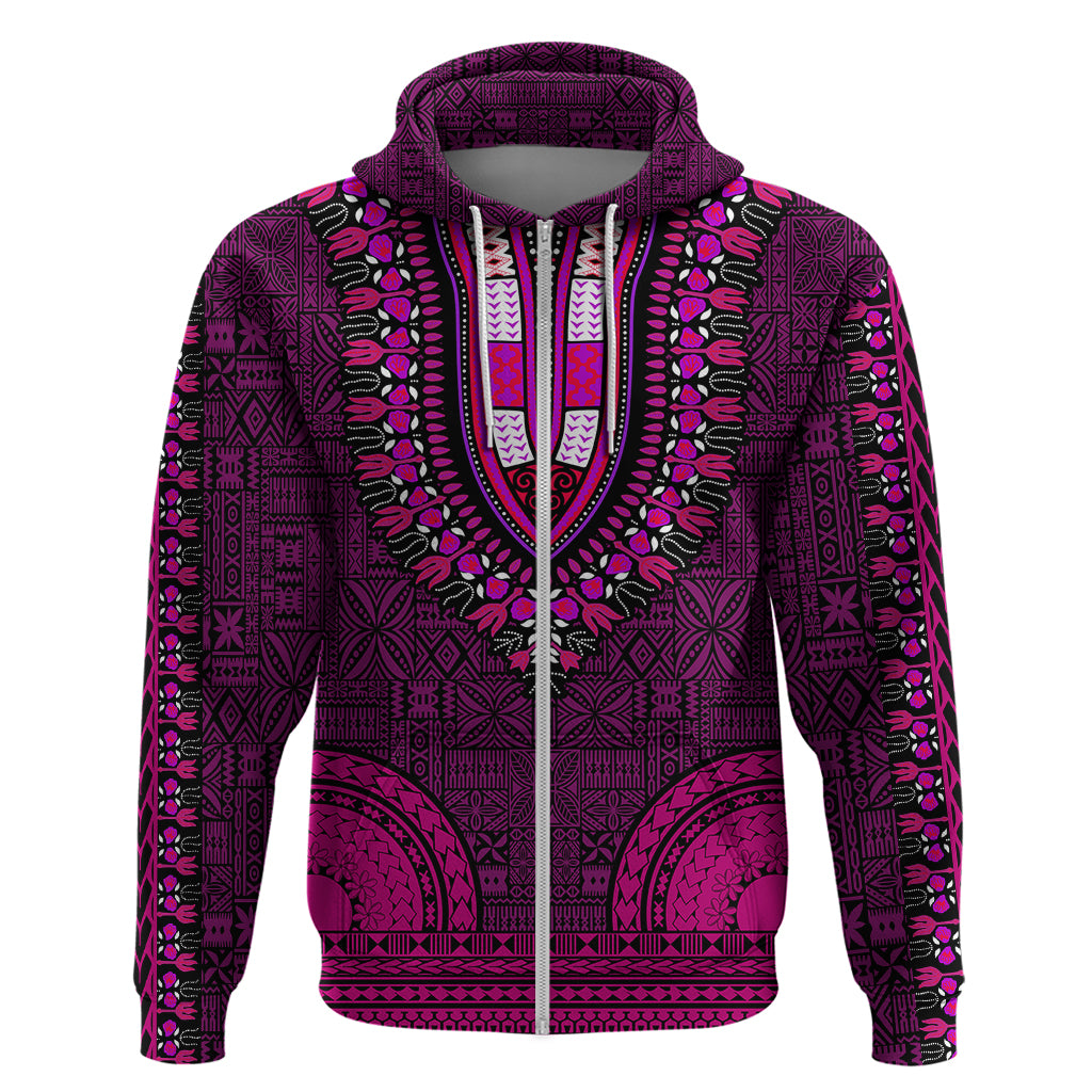 African Dashiki Hoodie With Tapa Pattern - Pink - Wonder Print Shop