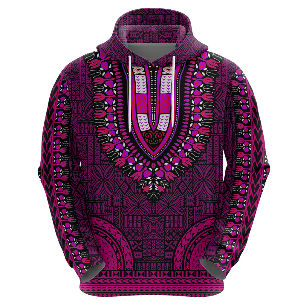 African Dashiki Hoodie With Tapa Pattern - Pink - Wonder Print Shop