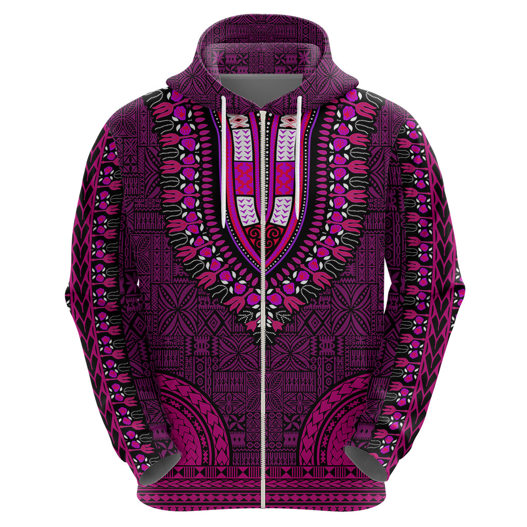 African Dashiki Hoodie With Tapa Pattern - Pink - Wonder Print Shop
