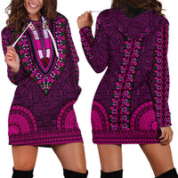 African Dashiki Hoodie Dress With Tapa Pattern - Pink - Wonder Print Shop