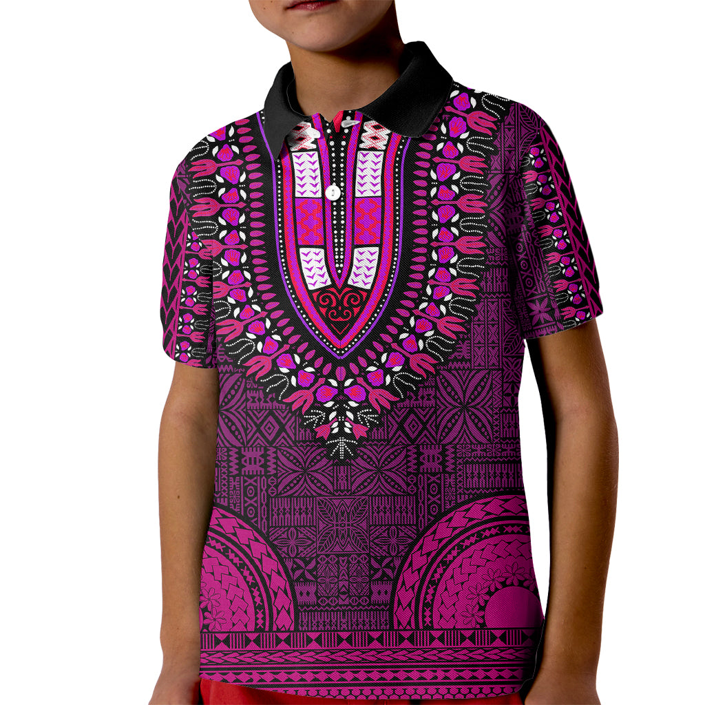 African Dashiki Kid Polo Shirt With Tapa Pattern - Pink - Wonder Print Shop