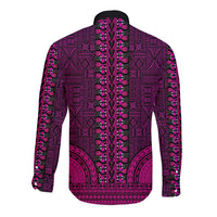 African Dashiki Long Sleeve Button Shirt With Tapa Pattern - Pink - Wonder Print Shop
