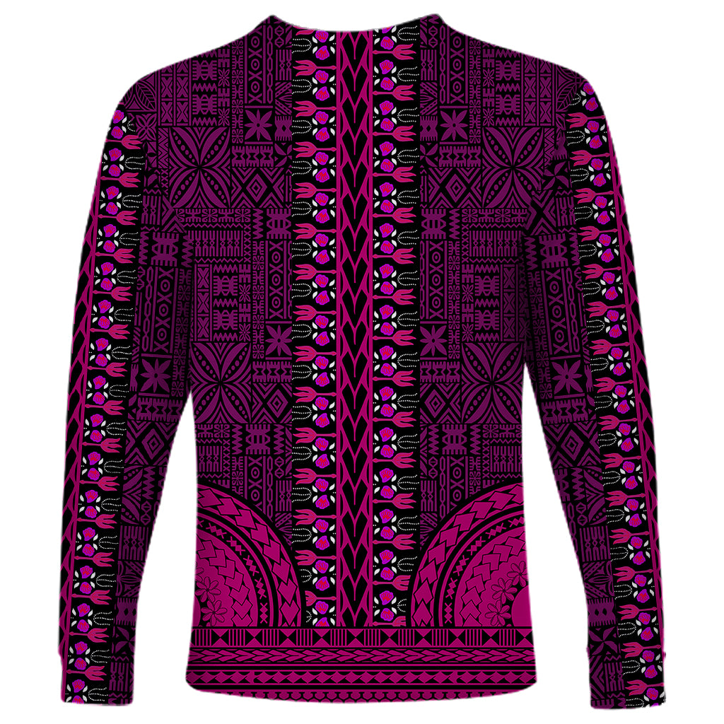 African Dashiki Long Sleeve Shirt With Tapa Pattern - Pink - Wonder Print Shop