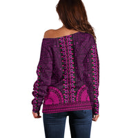 African Dashiki Off Shoulder Sweater With Tapa Pattern - Pink - Wonder Print Shop