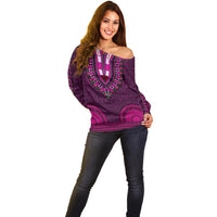 African Dashiki Off Shoulder Sweater With Tapa Pattern - Pink - Wonder Print Shop
